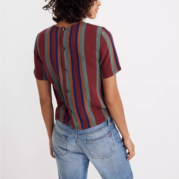 Madewell Button-Back Tie Tee in Rosalinda Stripe - Picture 9 of 16